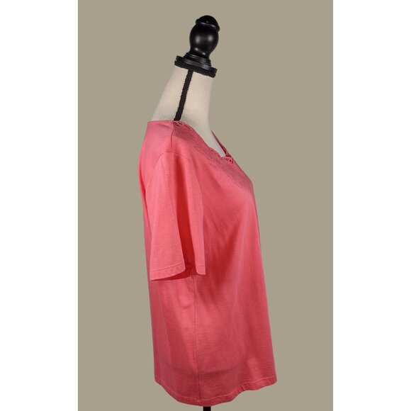 CJ Banks Scalloped Neck Short Sleeve Coral Cotton and Modal Top Size 14W NWT - Picture 7 of 9